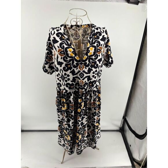 Boden Easy Notch Neck Jersey Dress Size 10L Short Sleeve Black Opulent Pome - Picture 10 of 10